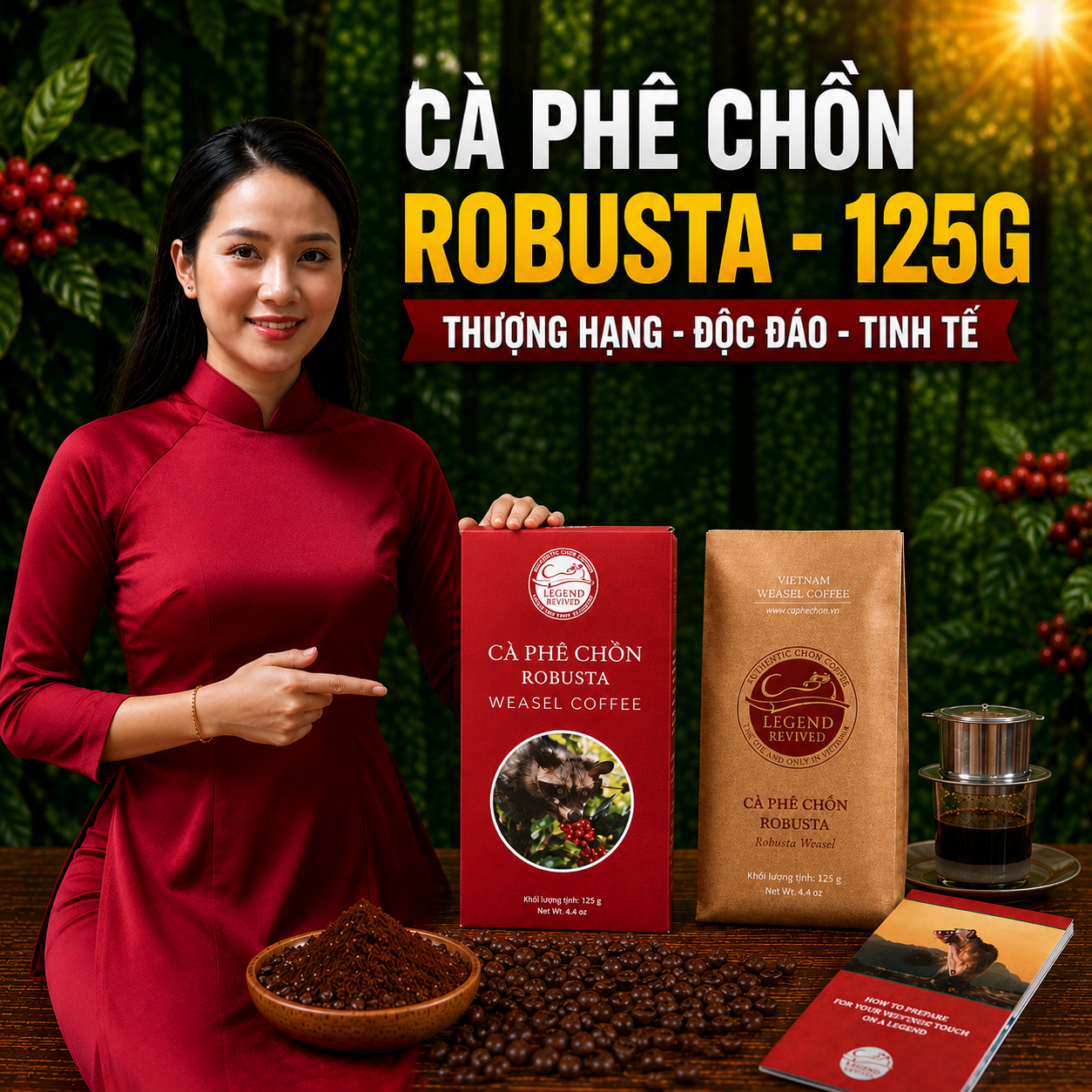 [HỘP GIẤY]Cà Phê Chồn Robusta Legend (Robusta Weasel Coffee) 125g: Quà tặng sang trọng